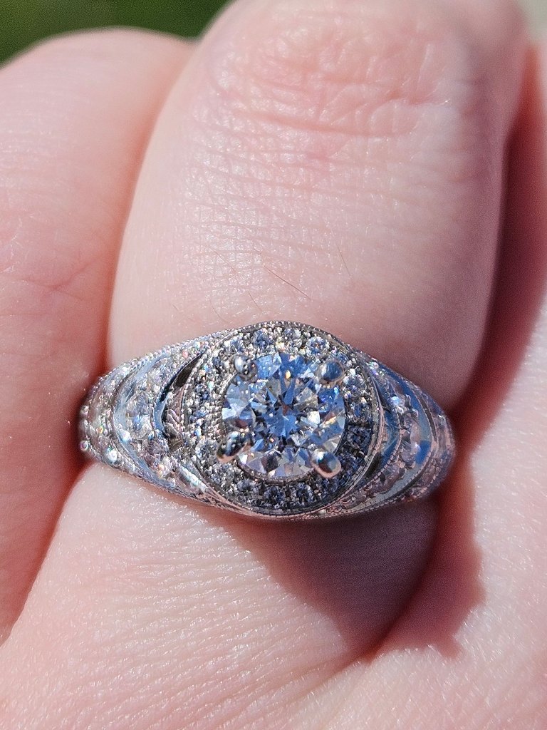 Neil Lane 14k White Gold Ornate Art Deco Diamond Engagement Ring Size 6.75
